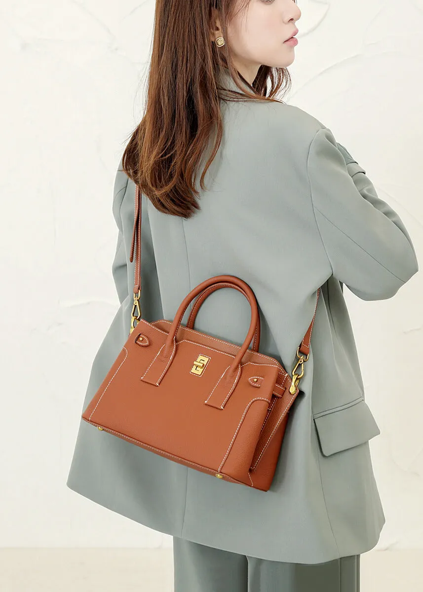 Lock Zip Pebbled Leather Tote Bag