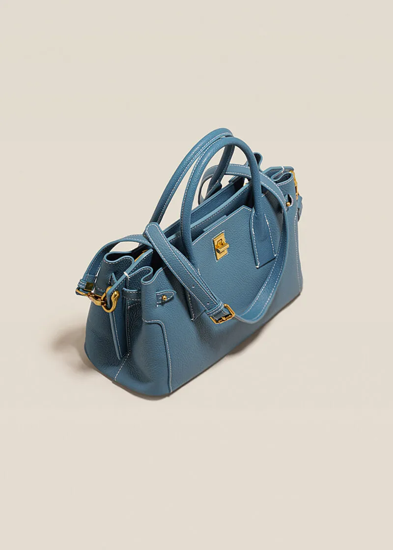 Lock Zip Pebbled Leather Tote Bag