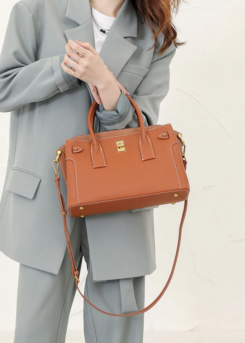 Lock Zip Pebbled Leather Tote Bag