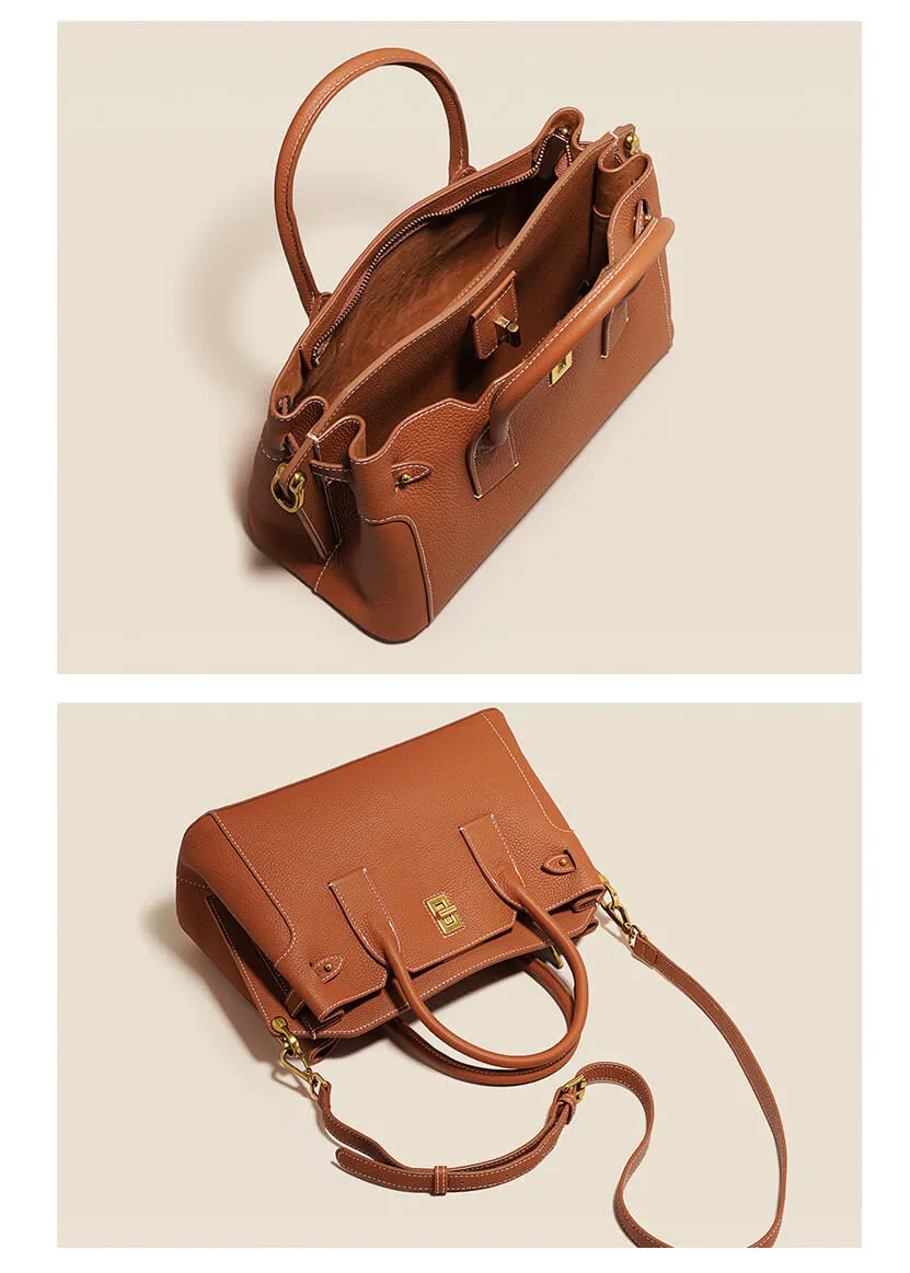Lock Zip Pebbled Leather Tote Bag