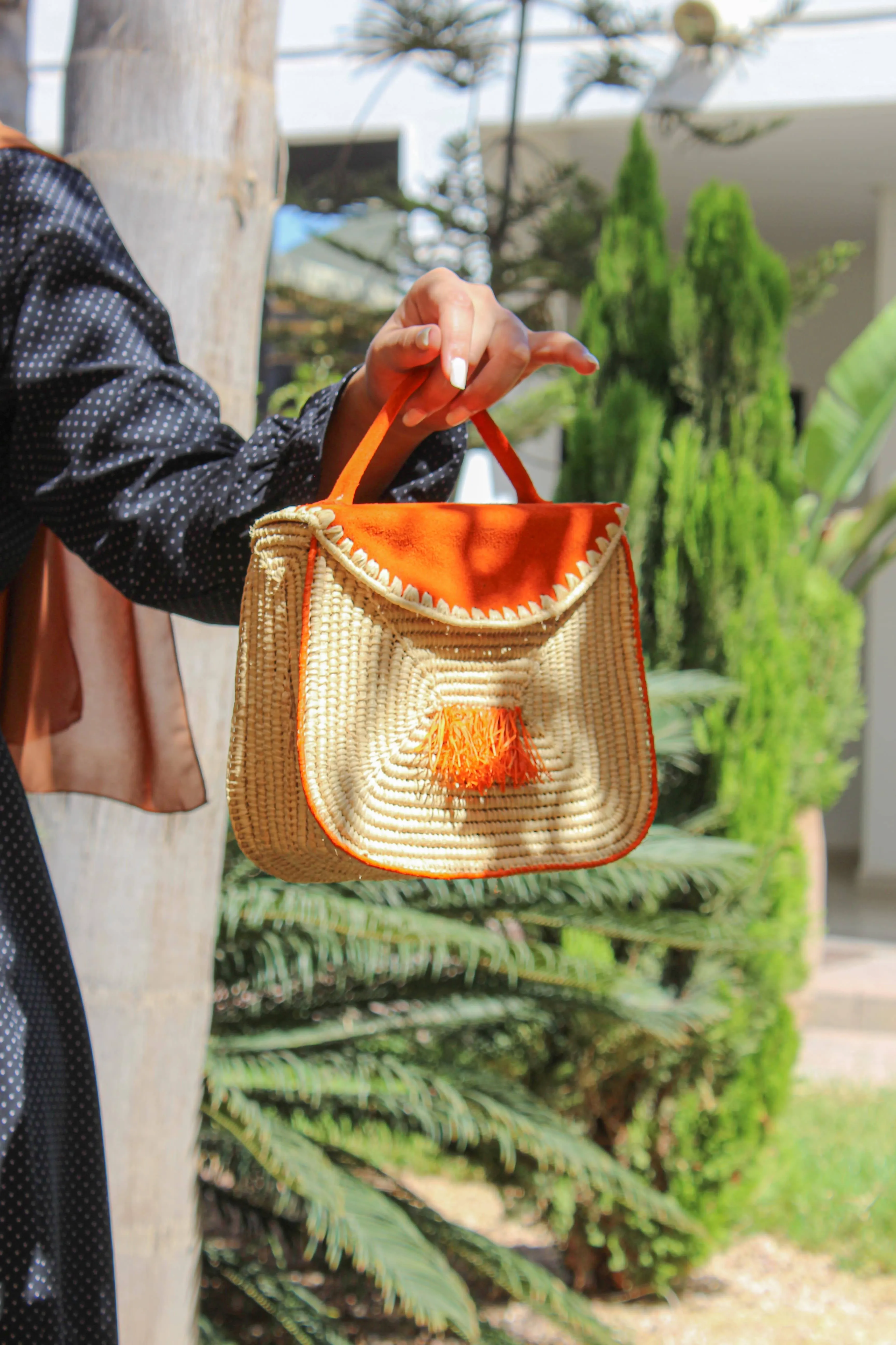 Raphia Handbag with Closure