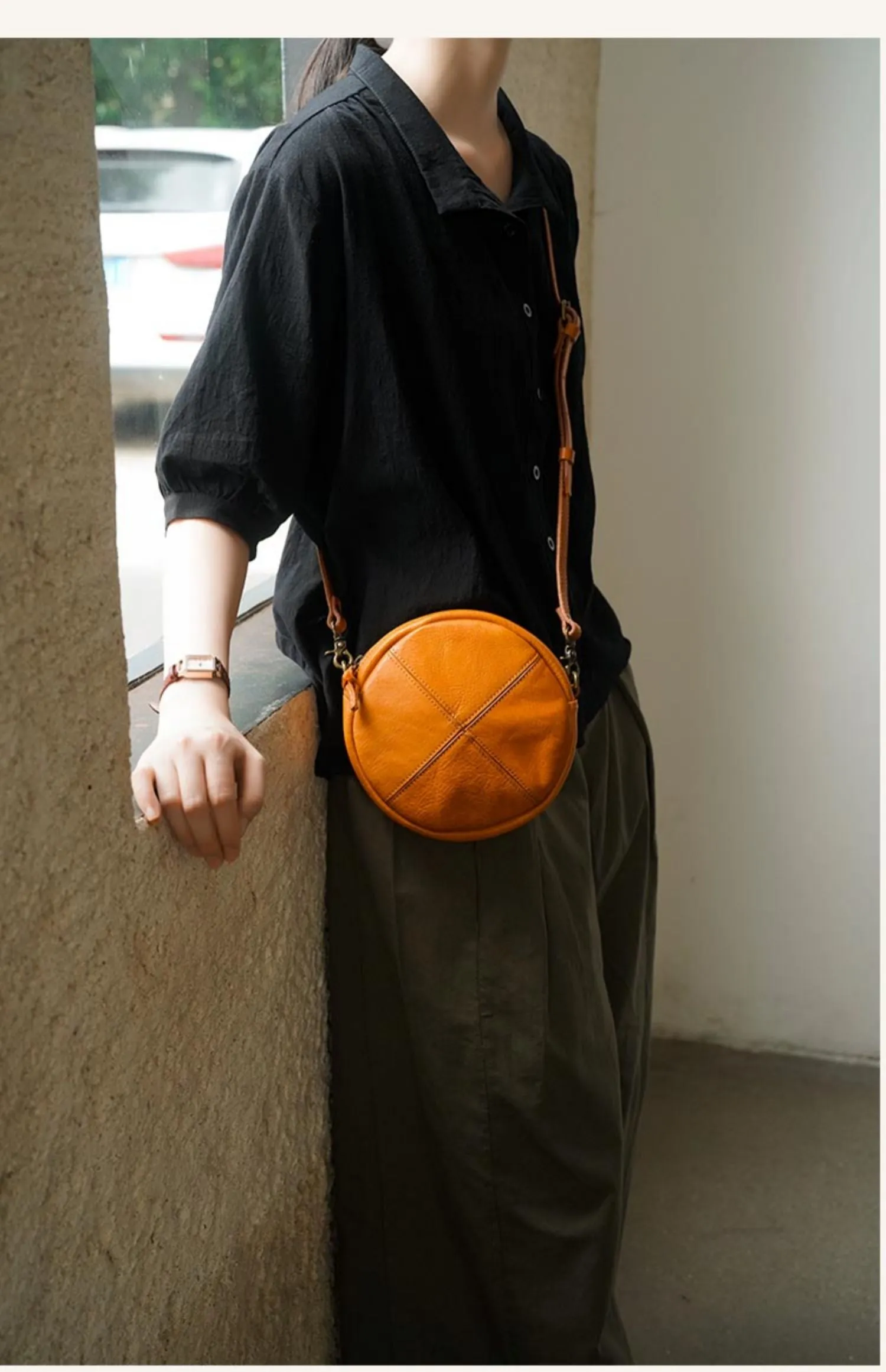 Round Leather Bag Round Leather Crossbody Bag