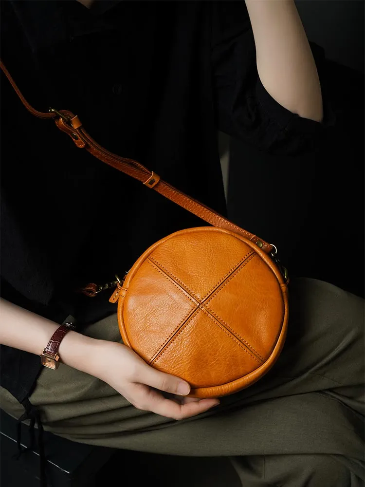 Round Leather Bag Round Leather Crossbody Bag