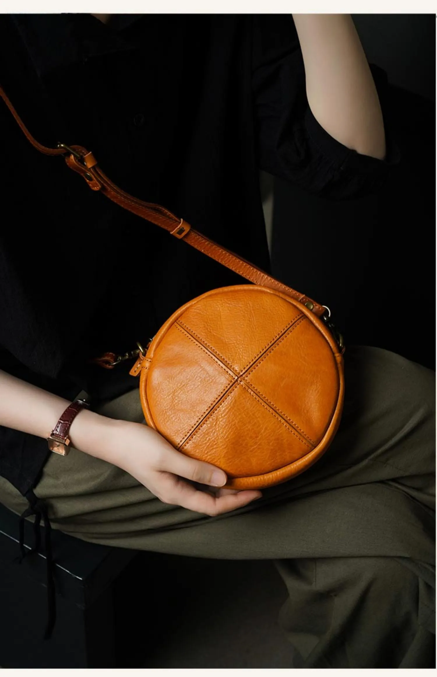 Round Leather Bag Round Leather Crossbody Bag