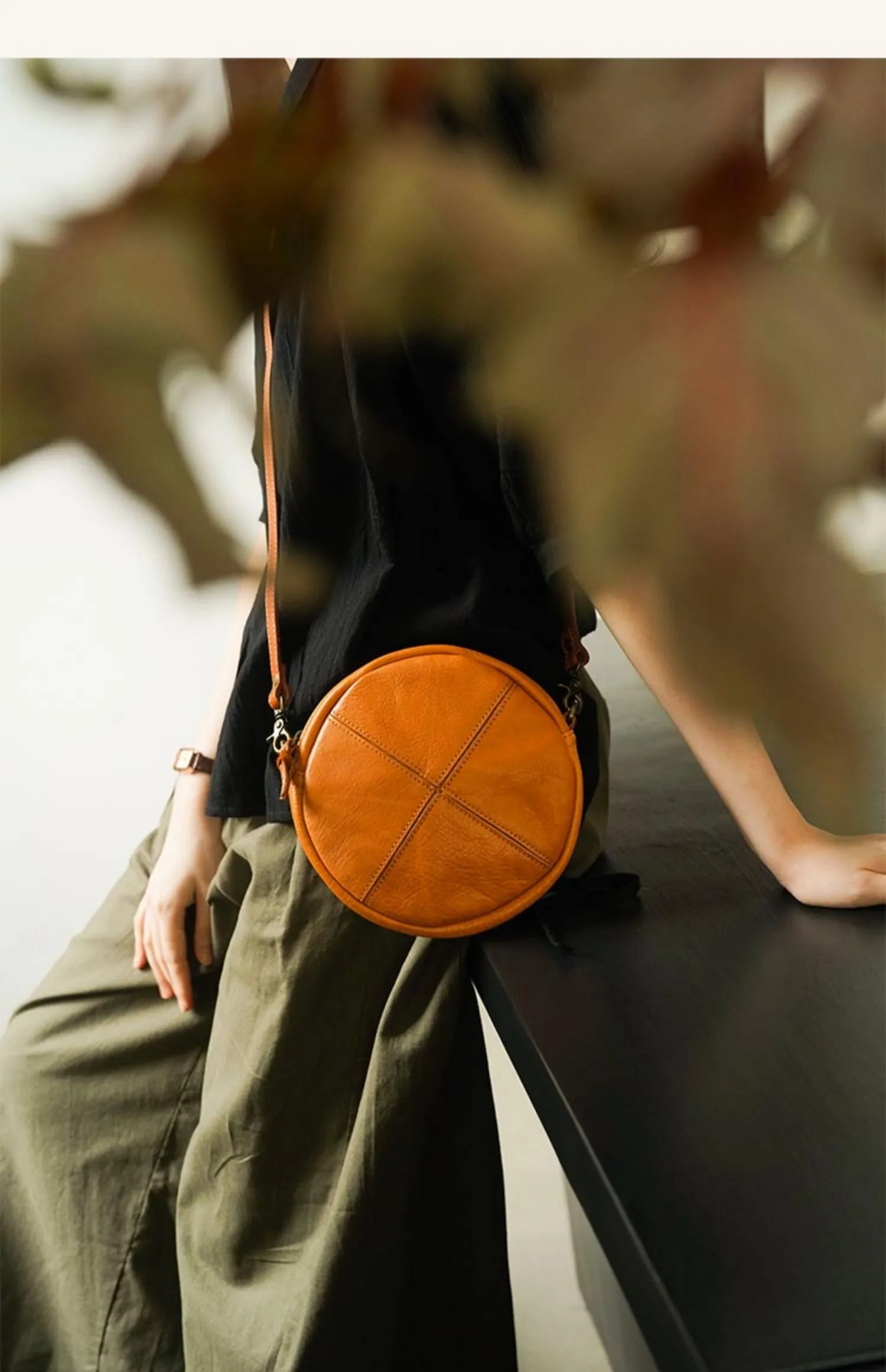 Round Leather Bag Round Leather Crossbody Bag