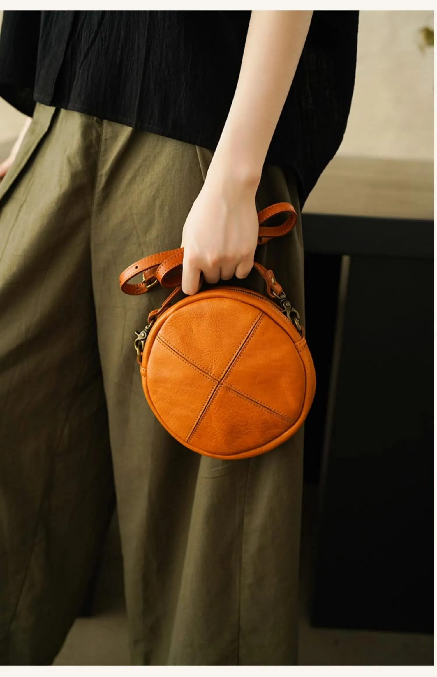 Round Leather Bag Round Leather Crossbody Bag