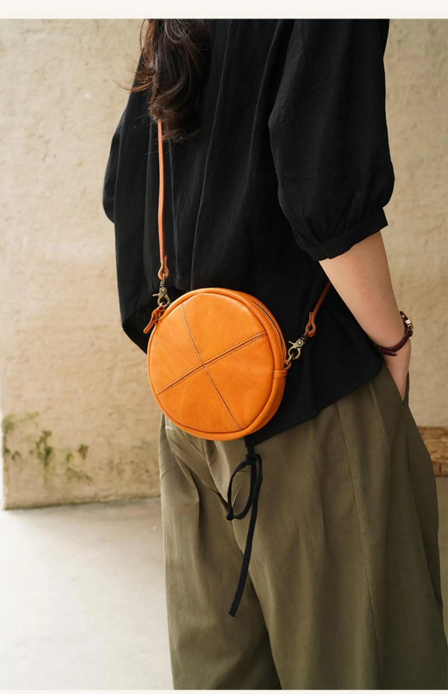Round Leather Bag Round Leather Crossbody Bag