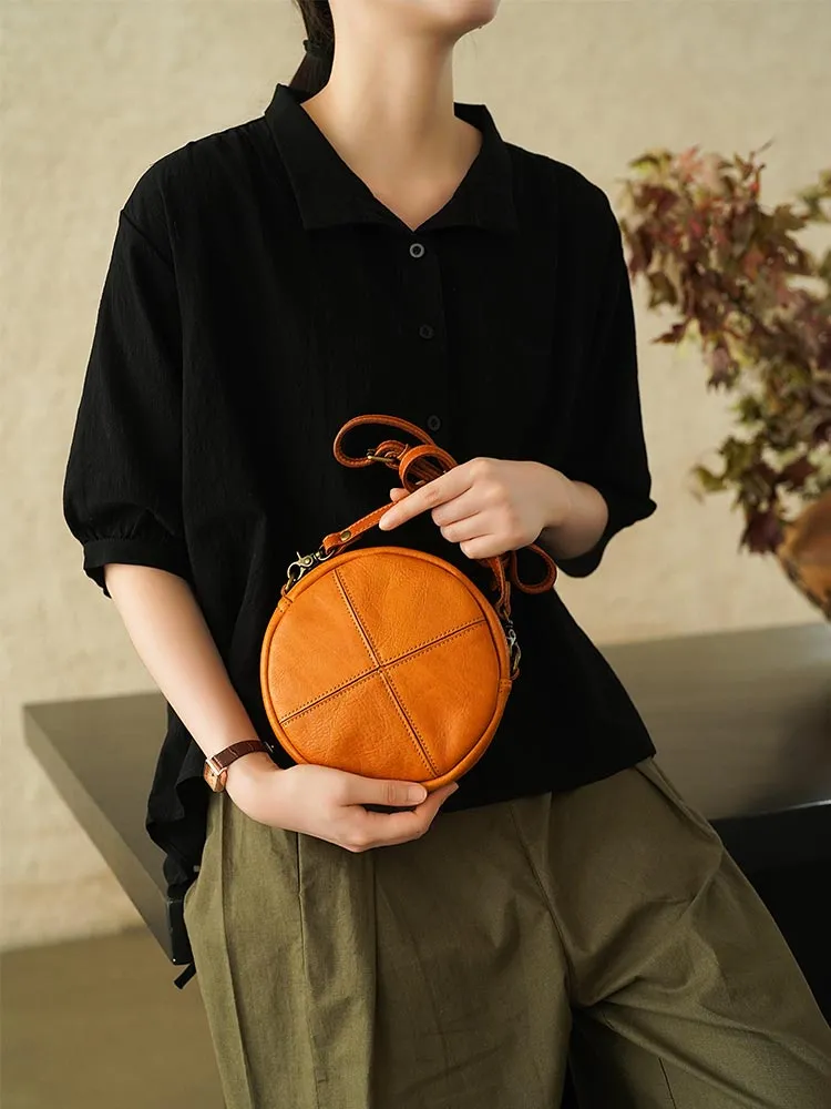 Round Leather Bag Round Leather Crossbody Bag
