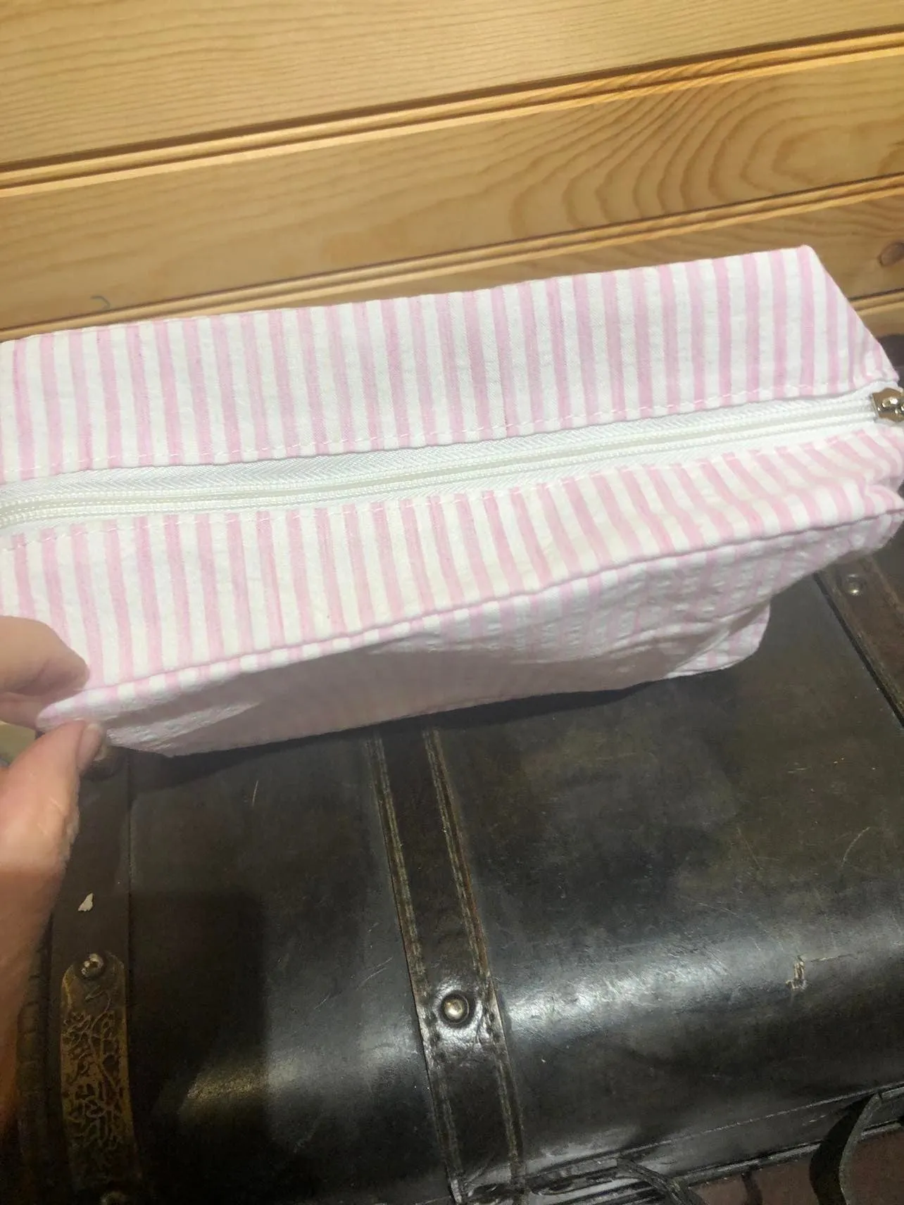 Seersucker Makeup Bag - Pink match Overnight bag
