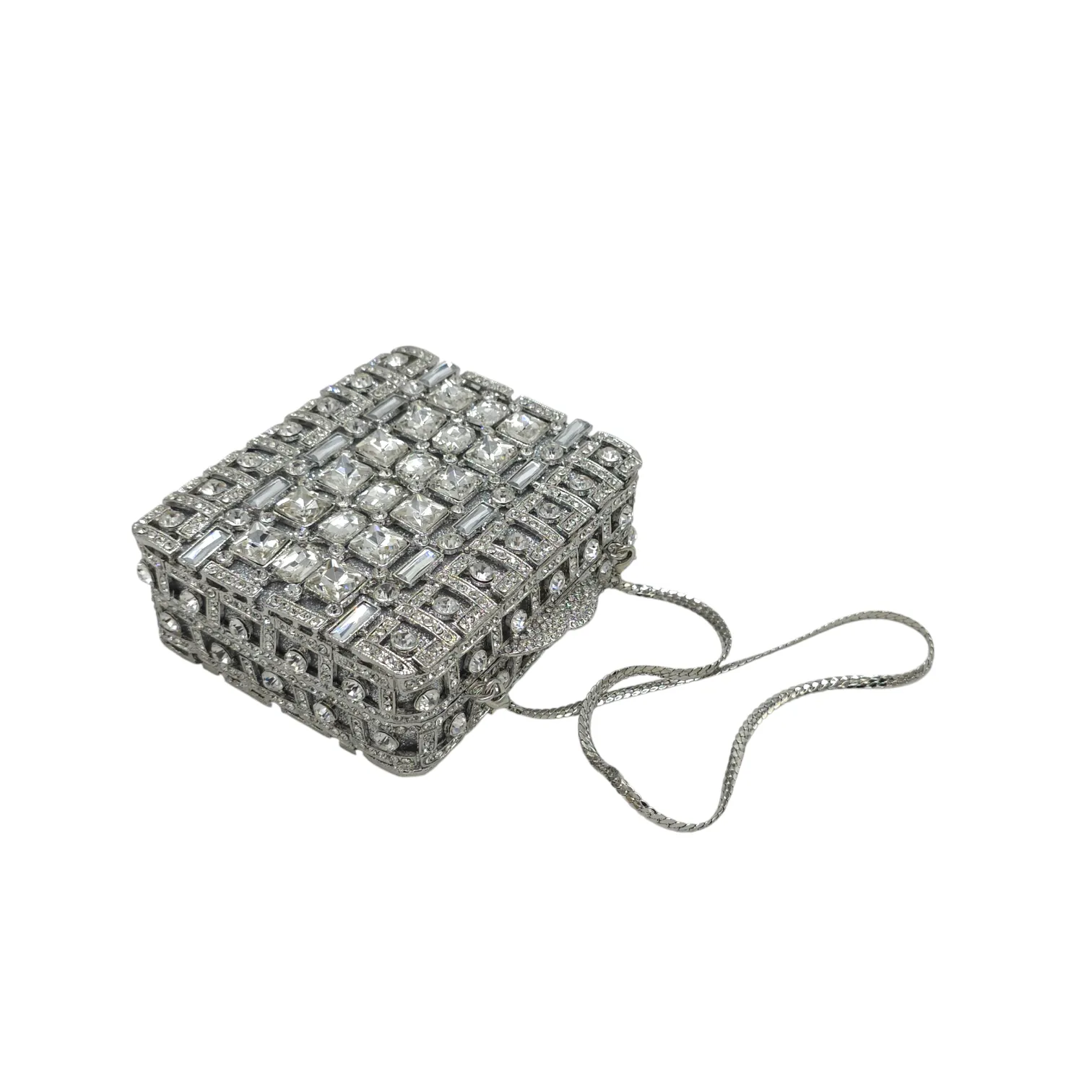 Silver Crystal Square Clutch