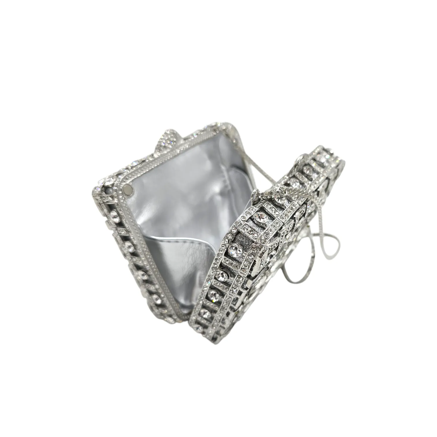 Silver Crystal Square Clutch