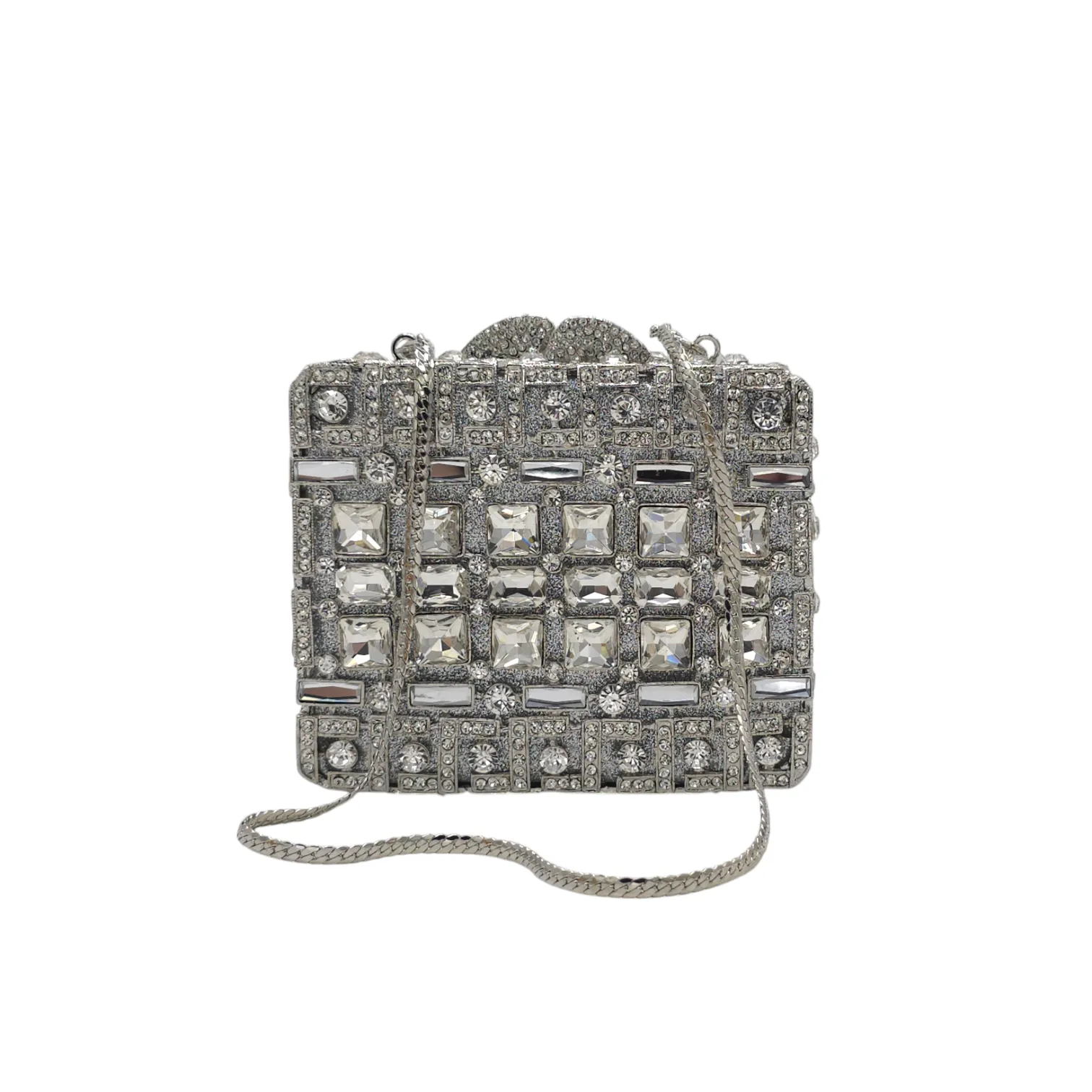 Silver Crystal Square Clutch