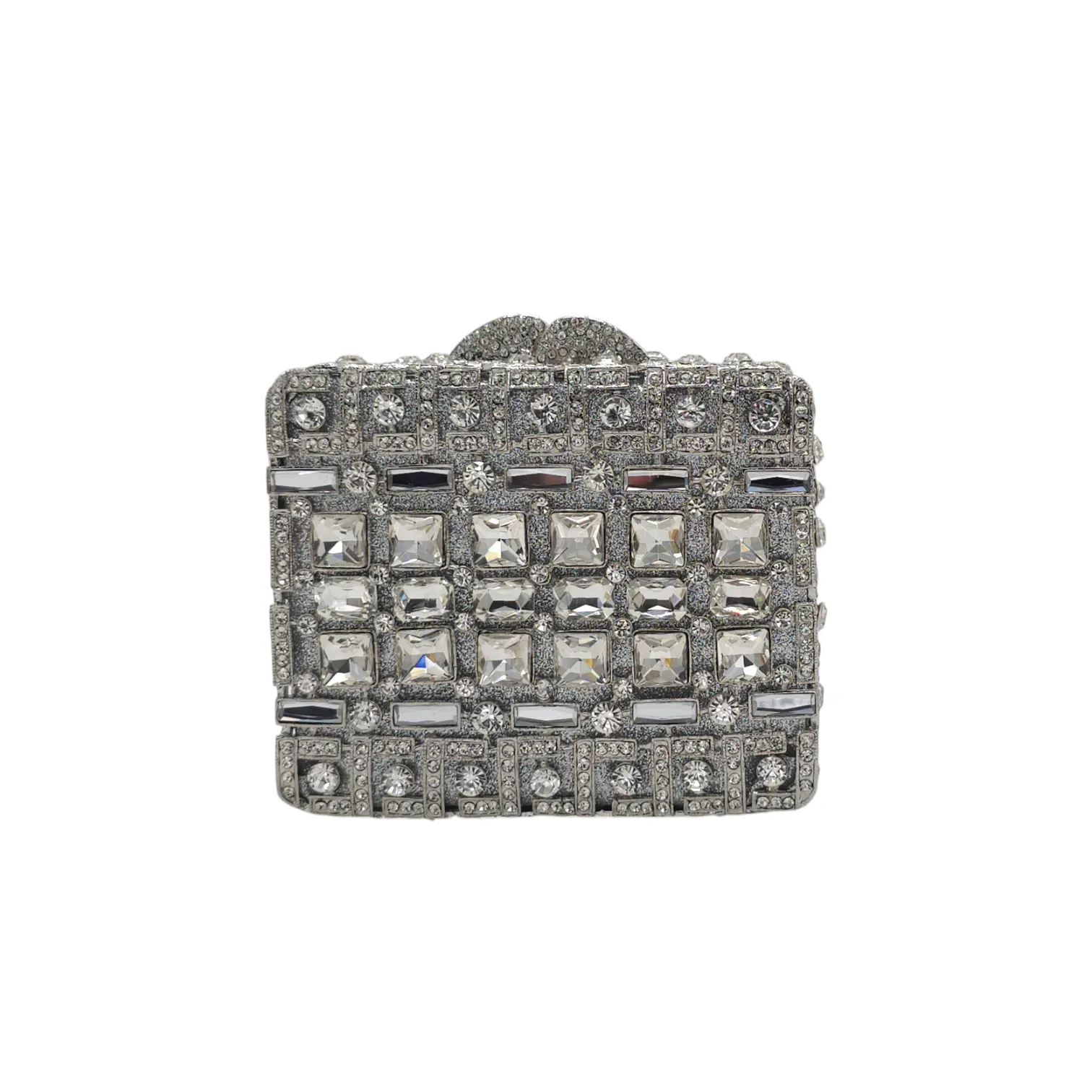 Silver Crystal Square Clutch
