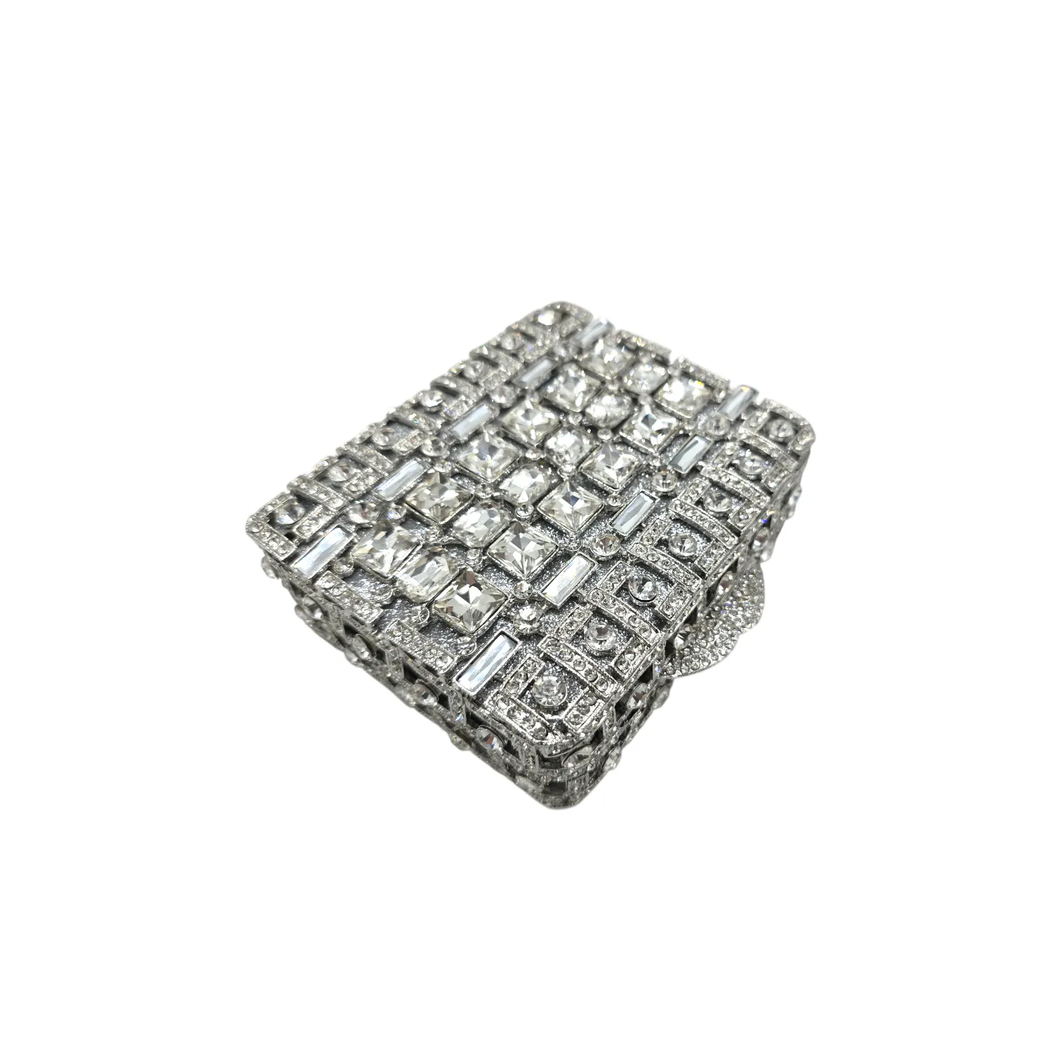 Silver Crystal Square Clutch
