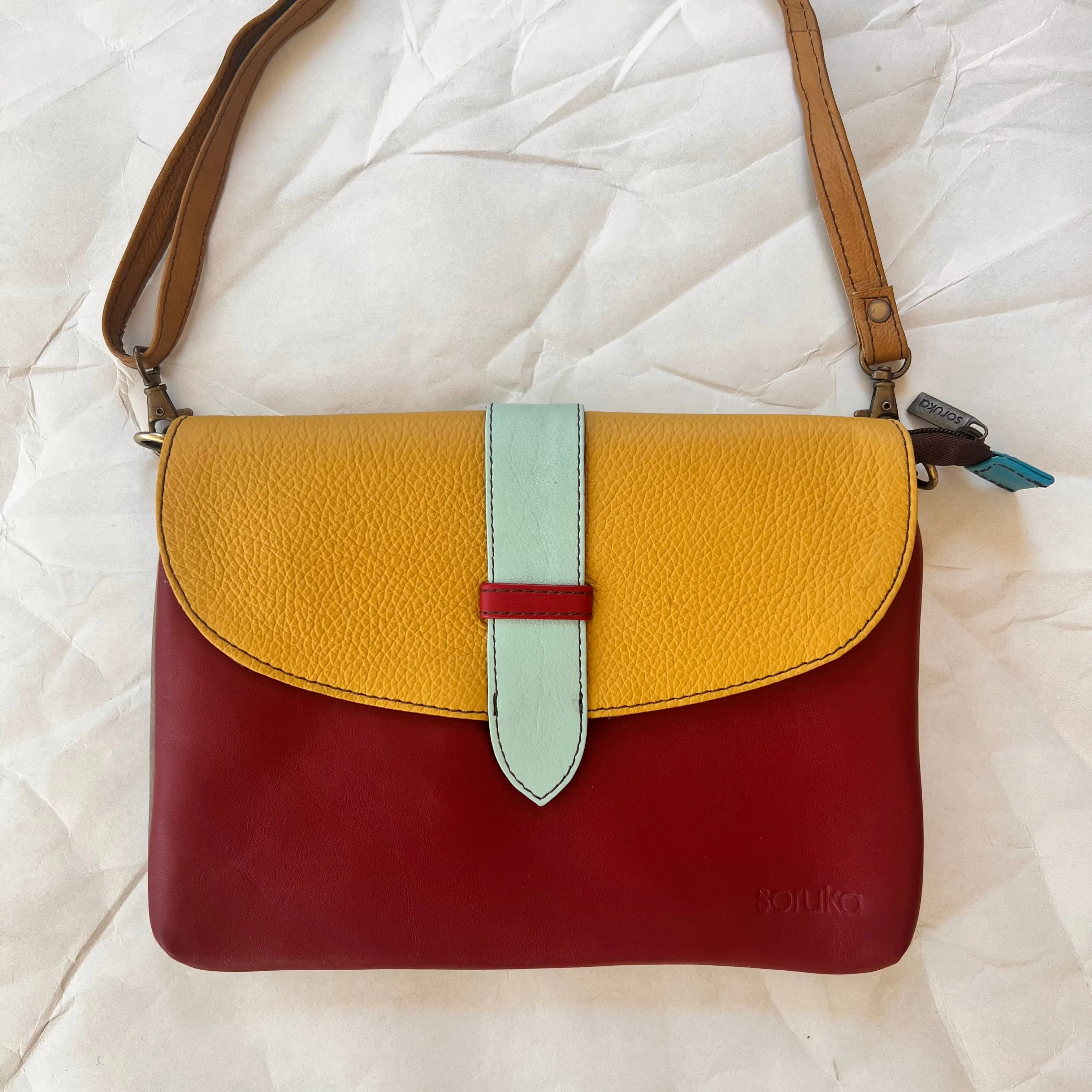 Soruka - Saddle Bag with Wristlet, Garnet & Mustard