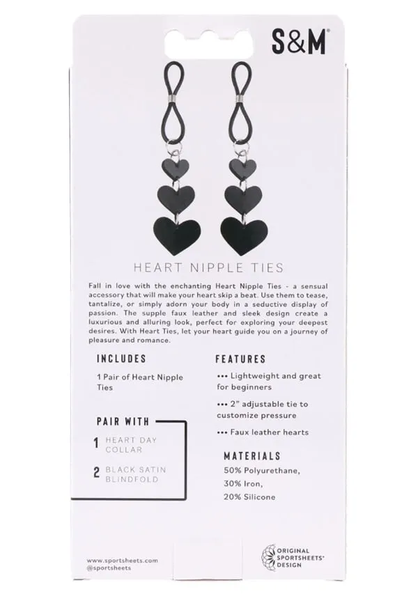 Sportsheets Sex & Mischief Faux Leather Heart Nipple Ties Black