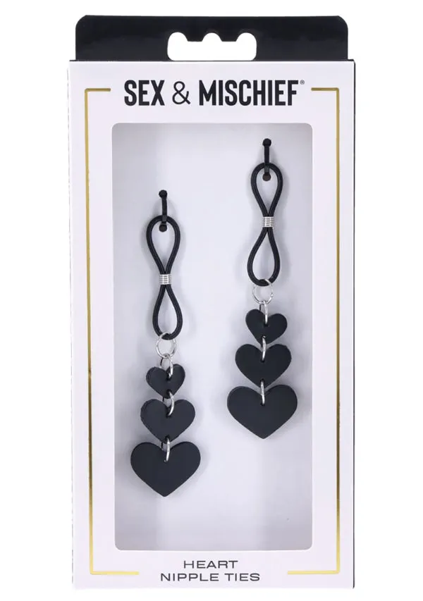 Sportsheets Sex & Mischief Faux Leather Heart Nipple Ties Black