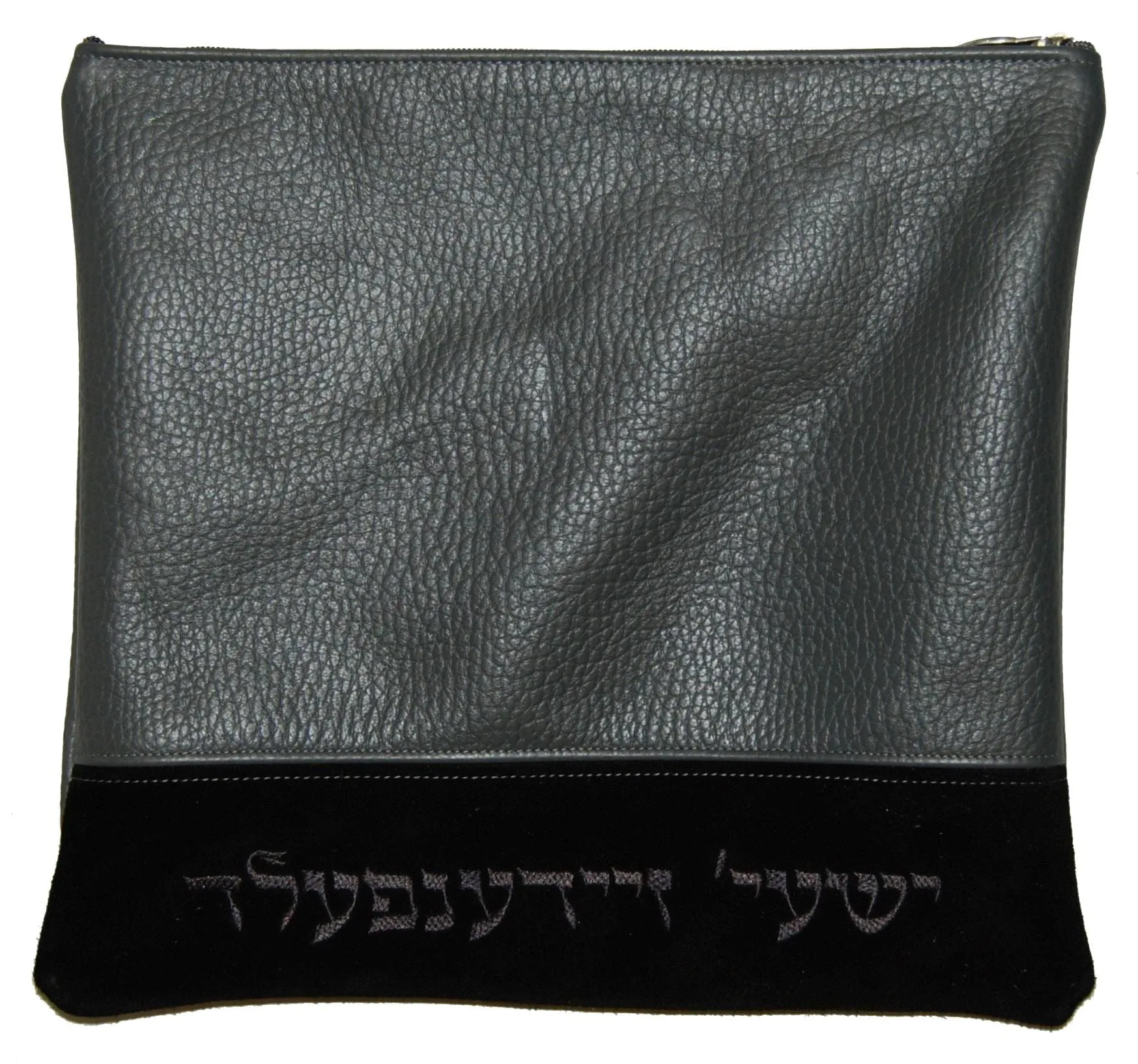 Tallis and Teffilin Bag 2 Color Leather Bag With opposite color Embroidery 690C-GR