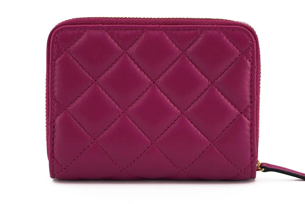 Versace Purple Nappa Leather Bifold Zip Around Wallet & Card Case