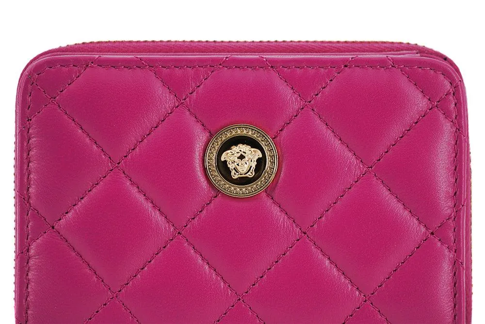 Versace Purple Nappa Leather Bifold Zip Around Wallet & Card Case