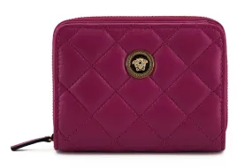 Versace Purple Nappa Leather Bifold Zip Around Wallet & Card Case