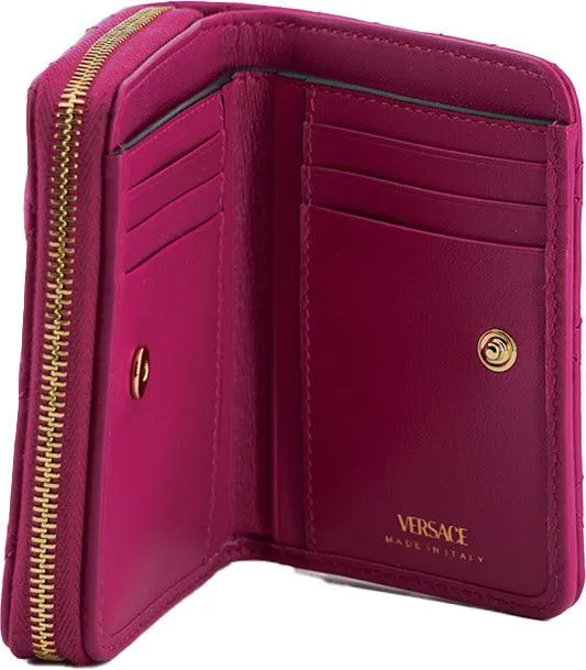 Versace Purple Nappa Leather Bifold Zip Around Wallet & Card Case