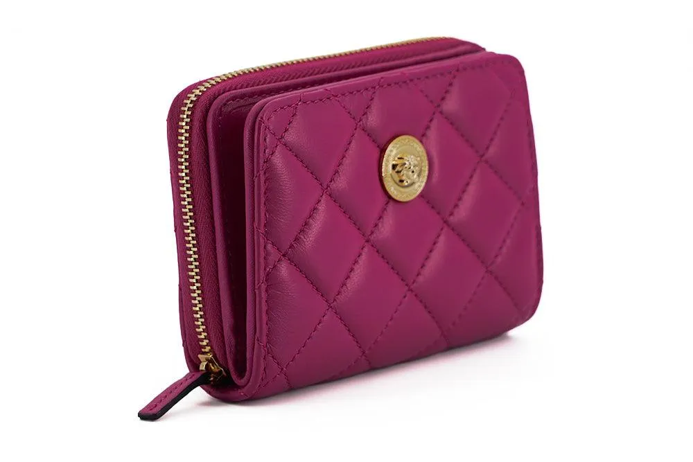 Versace Purple Nappa Leather Bifold Zip Around Wallet & Card Case