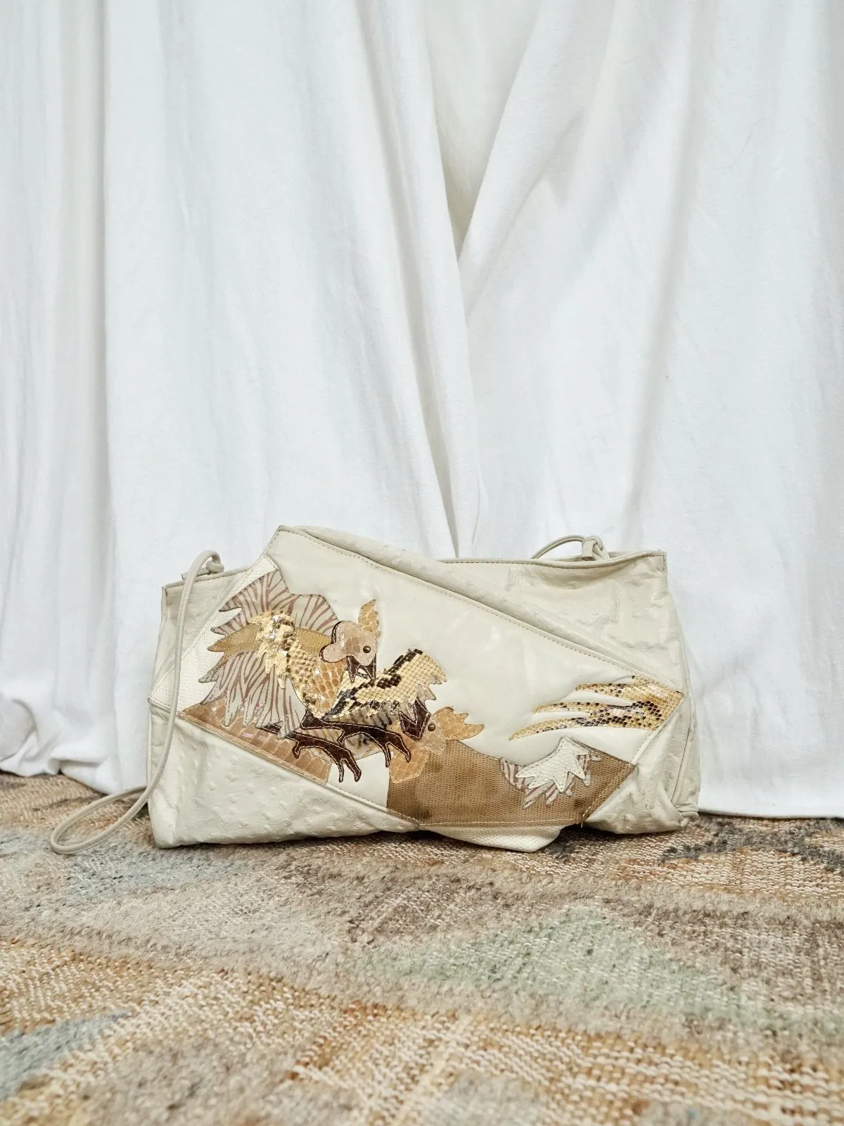 Vintage Bird Motif Leather Bag