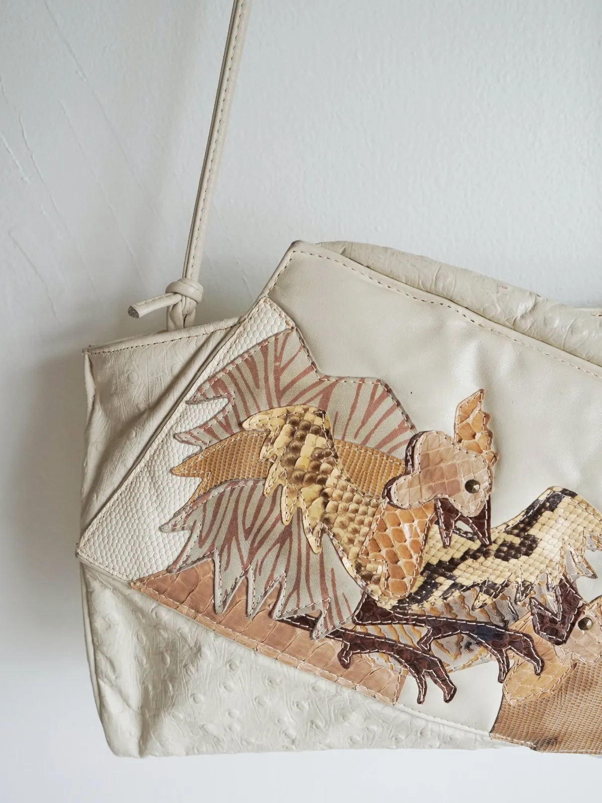Vintage Bird Motif Leather Bag