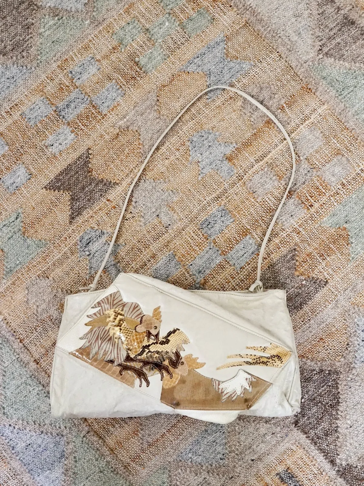 Vintage Bird Motif Leather Bag