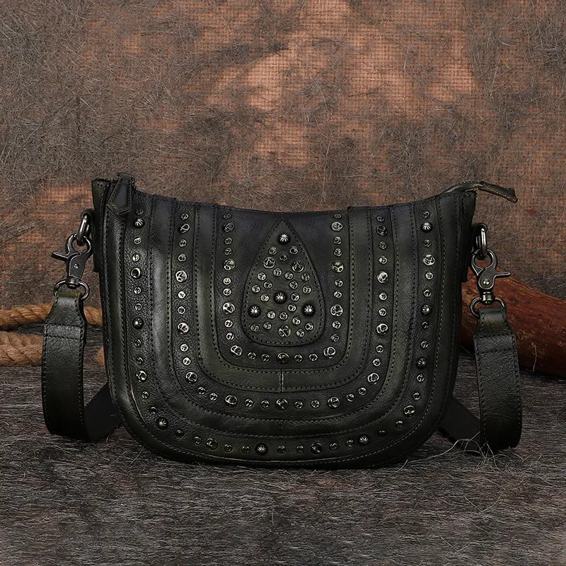 Vintage Ladies Rivet Leather Satchel Bag Cross Shoulder Bag For Women
