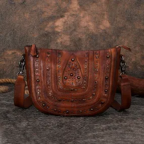 Vintage Ladies Rivet Leather Satchel Bag Cross Shoulder Bag For Women