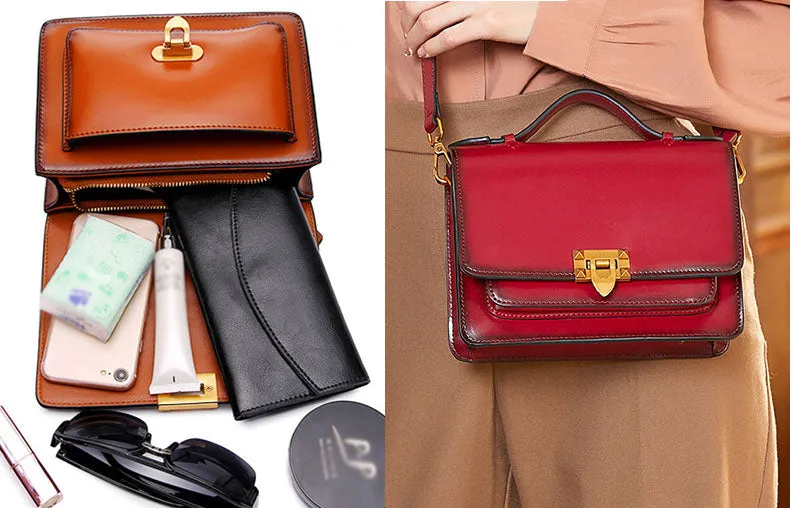Vintage Womens Leather Satchel Bag Shoulder Handbags For Women