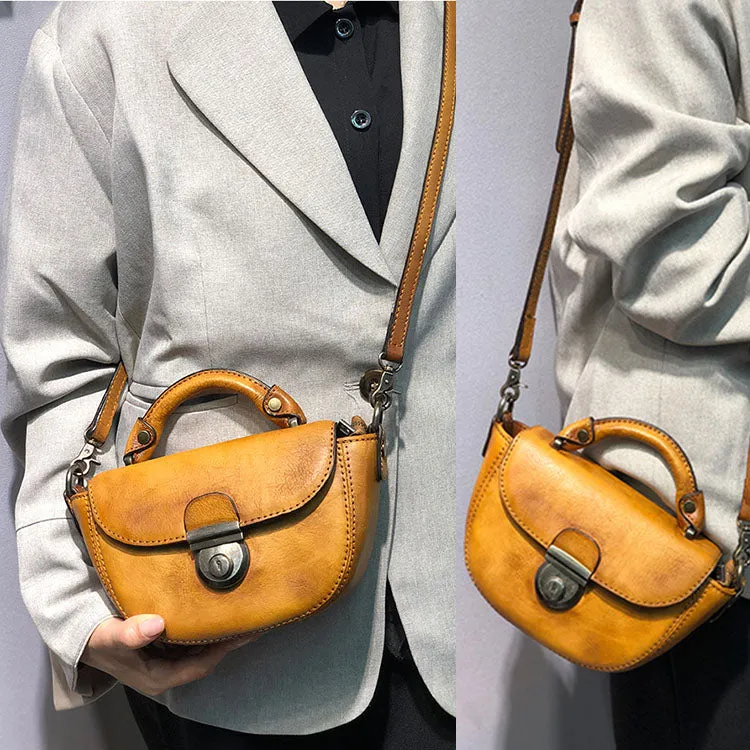 Vintage Womens Small Leather Crossbody Saddle Bag Handbags for  Women