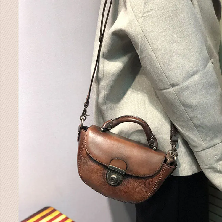 Vintage Womens Small Leather Crossbody Saddle Bag Handbags for  Women