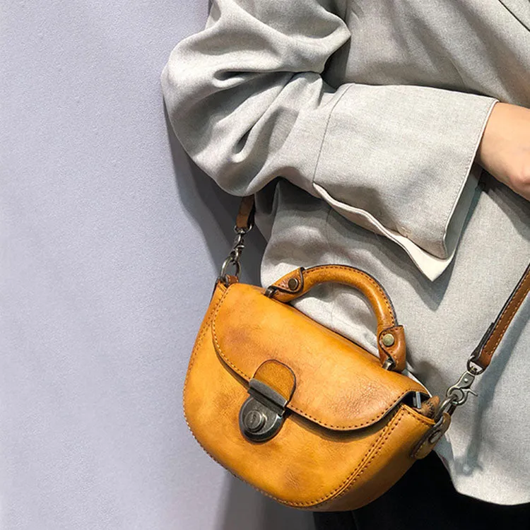 Vintage Womens Small Leather Crossbody Saddle Bag Handbags for  Women