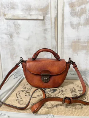 Vintage Womens Small Leather Crossbody Saddle Bag Handbags for  Women