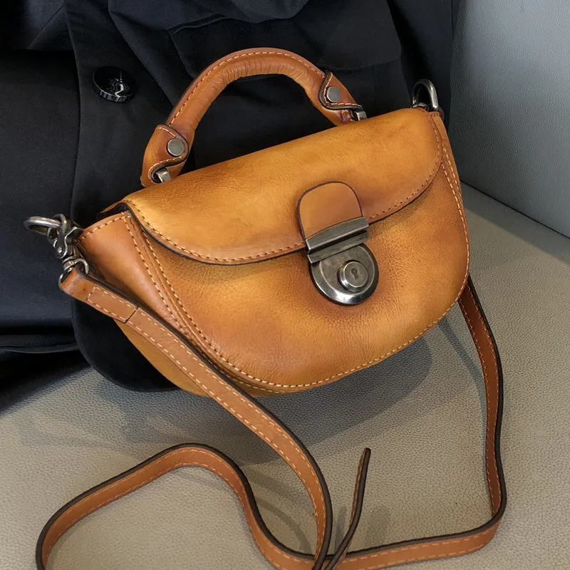 Vintage Womens Small Leather Crossbody Saddle Bag Handbags for  Women
