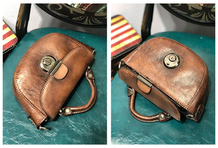 Vintage Womens Small Leather Crossbody Saddle Bag Handbags for  Women