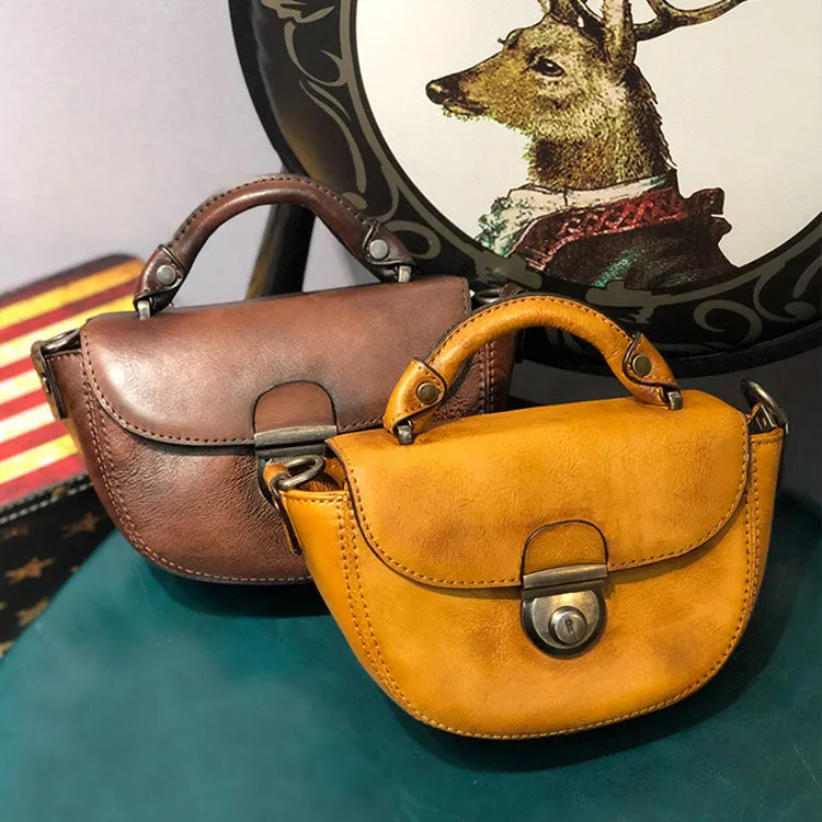 Vintage Womens Small Leather Crossbody Saddle Bag Handbags for  Women
