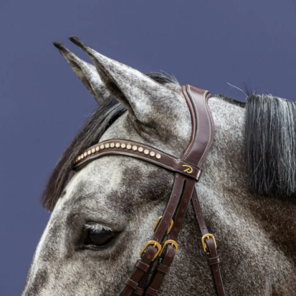 White Swarovski V-Shaped Browband with Horse Reins by Dyon