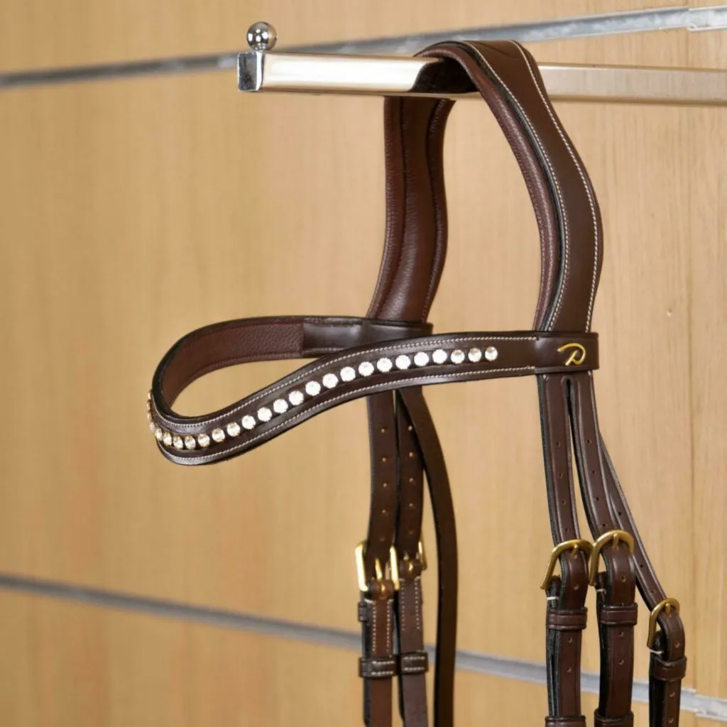 White Swarovski V-Shaped Browband with Horse Reins by Dyon