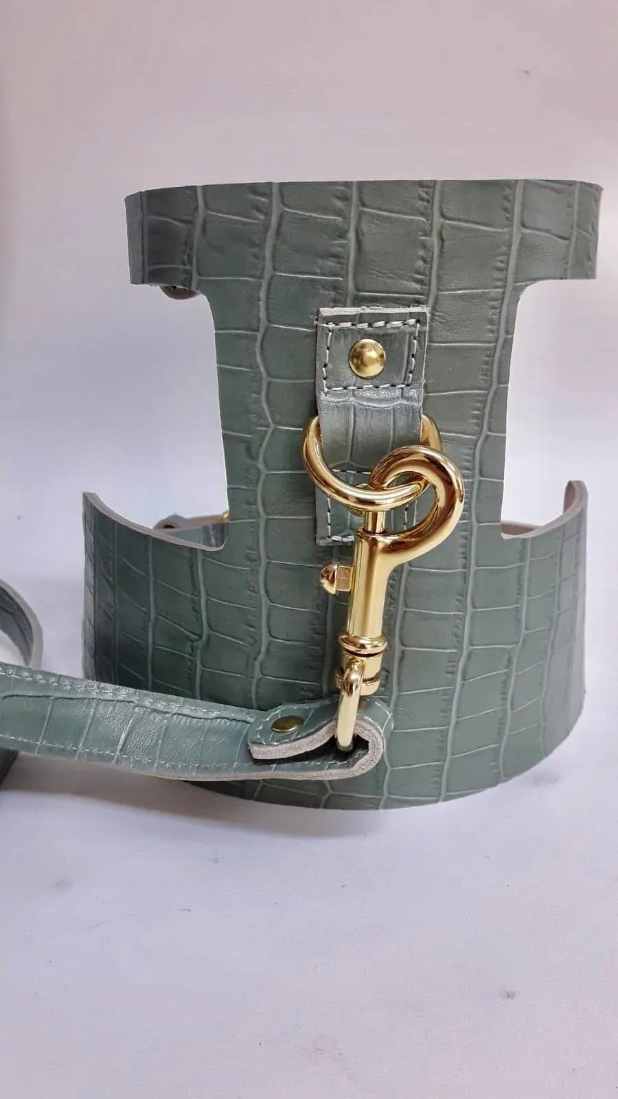 Willow Walks double sided leather lead with croc effect in sage green
