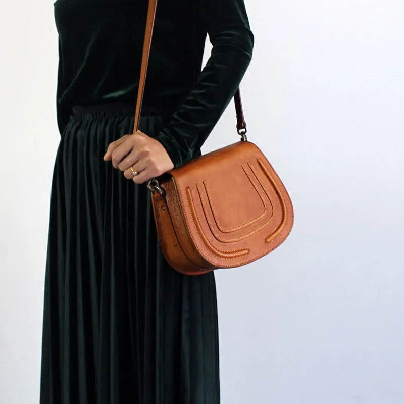 Women Saddle Bags Brown Leather Crossbody Bags Shoulder Bag for Women